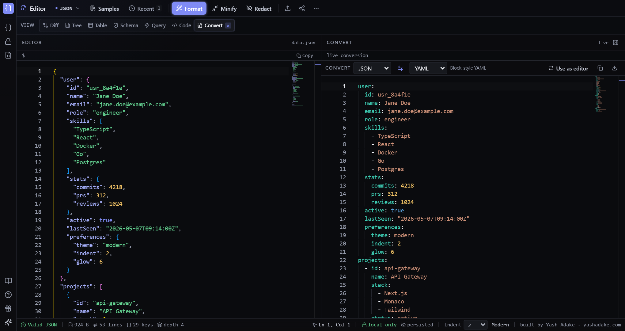 Convert view with From and To format selectors and the swap button