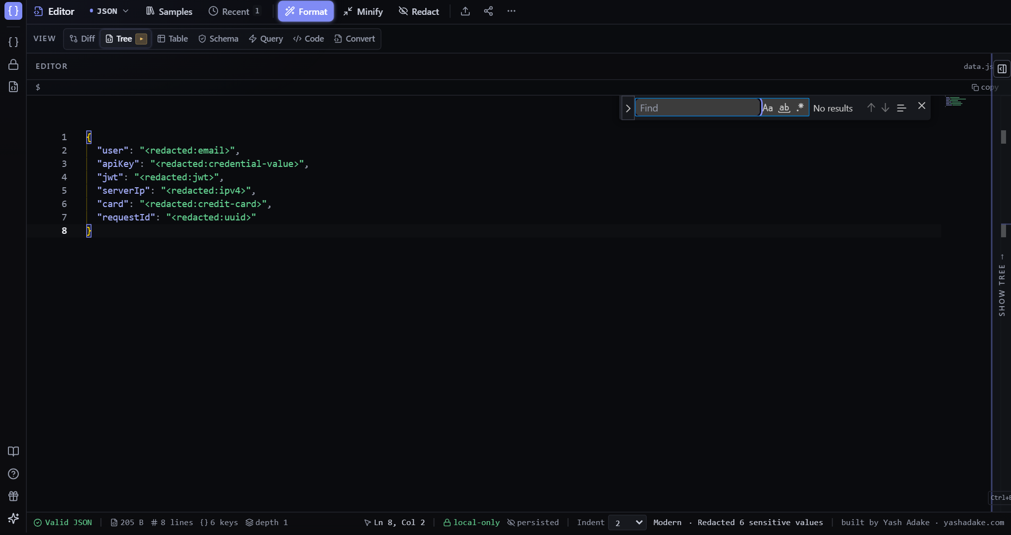 The Ctrl+F search overlay over the editor with results